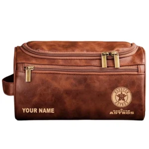 Houston Astros Leather Toiletry Bag, All Over Print Zipper Leather Toiletry Bag Houston Astros - Red Brown DMLB1161162038