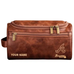 Atlanta Braves Leather Toiletry Bag, All Over Print Zipper Leather Toiletry Bag Atlanta Braves - Red Brown DMLB1161162039