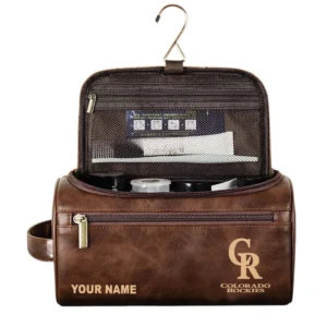 Colorado Rockies Leather Toiletry Bag, All Over Print Zipper Leather Toiletry Bag Colorado Rockies - Dark Brown DMLB1161162040