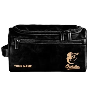 Baltimore Orioles Leather Toiletry Bag, All Over Print Zipper Leather Toiletry Bag Baltimore Orioles - Black DMLB1161162043