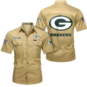 Green Bay Packers Short Sleeved Shirtt, All Over Print Short Sleeved Shirt Green Bay Packers - Khaki DNFL1026122031