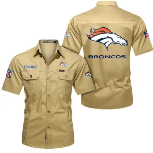 Denver Broncos Short Sleeved Shirtt, All Over Print Short Sleeved Shirt Denver Broncos - Khaki DNFL1026122050