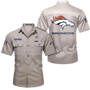 Denver Broncos Short Sleeved Shirtt, All Over Print Short Sleeved Shirt Denver Broncos - Beige DNFL1026122050