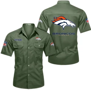 Denver Broncos Short Sleeved Shirtt, All Over Print Short Sleeved Shirt Denver Broncos - Army Green DNFL1026122050