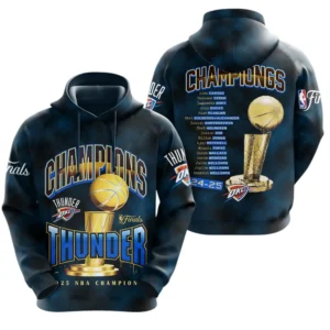 Oklahoma City Thunder 3D Hoodie Champions NBA 2025 NBA105062625729
