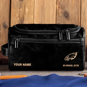Philadelphia Eagles Leather Toiletry Bag, Gift For Philadelphia Eagles Fan NFL102060625555 - Black