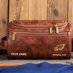 Philadelphia Eagles Leather Toiletry Bag, Gift For Philadelphia Eagles Fan NFL102060625555 - Red Brown