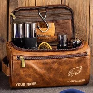 Philadelphia Eagles Leather Toiletry Bag, Gift For Philadelphia Eagles Fan NFL102060625555 - Yellow Brown