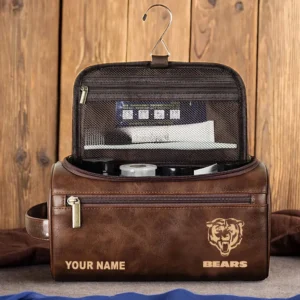 Chicago Bears Leather Toiletry Bag, Gift For Chicago Bears Fan NFL102060625556 - Dark Brown