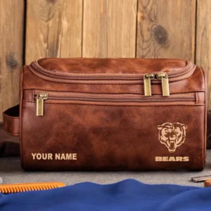 Chicago Bears Leather Toiletry Bag, Gift For Chicago Bears Fan NFL102060625556 - Red Brown