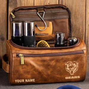Chicago Bears Leather Toiletry Bag, Gift For Chicago Bears Fan NFL102060625556 - Yellow Brown