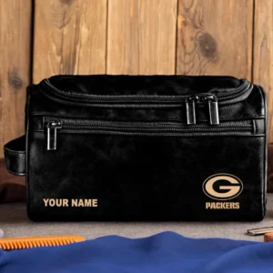 Green Bay Packers Leather Toiletry Bag, Gift For Green Bay Packers Fan NFL102060625557 - Black