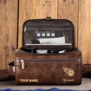 Tennessee Titans Leather Toiletry Bag, Gift For Tennessee Titans Fan NFL102060625568 - Dark Brown