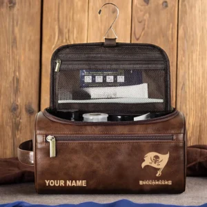 Tampa Bay Buccaneers Leather Toiletry Bag, Gift For Tampa Bay Buccaneers Fan NFL102060625569 - Dark Brown