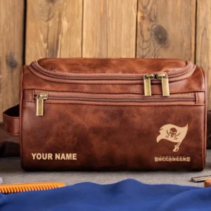 Tampa Bay Buccaneers Leather Toiletry Bag, Gift For Tampa Bay Buccaneers Fan NFL102060625569 - Red Brown