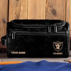 Las Vegas Raiders Leather Toiletry Bag, Gift For Las Vegas Raiders Fan NFL102060625570 - Black