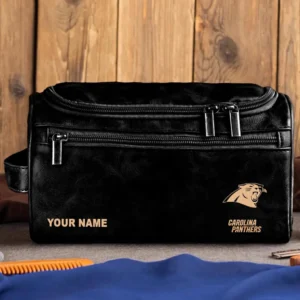 Carolina Panthers Leather Toiletry Bag, Gift For Carolina Panthers Fan NFL102060625584 - Black