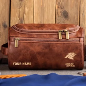 Carolina Panthers Leather Toiletry Bag, Gift For Carolina Panthers Fan NFL102060625584 - Red Brown