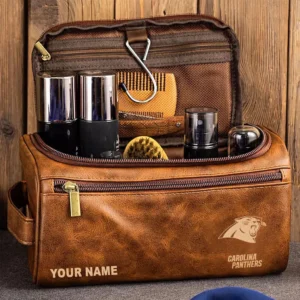 Carolina Panthers Leather Toiletry Bag, Gift For Carolina Panthers Fan NFL102060625584 - Yellow Brown