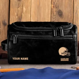 Cleveland Browns Leather Toiletry Bag, Gift For Cleveland Browns Fan NFL102060625585 - Black