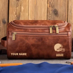 Cleveland Browns Leather Toiletry Bag, Gift For Cleveland Browns Fan NFL102060625585 - Red Brown