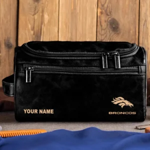Denver Broncos Leather Toiletry Bag, Gift For Denver Broncos Fan NFL102060625586 - Black