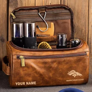 Denver Broncos Leather Toiletry Bag, Gift For Denver Broncos Fan NFL102060625586 - Yellow Brown