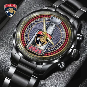 Florida Panthers Black Stainless Steel Watch NHL Stanley Cup Champions 2025 NHL104062725707