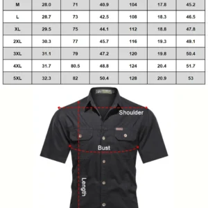 Short Sleeved shirt size chart new
