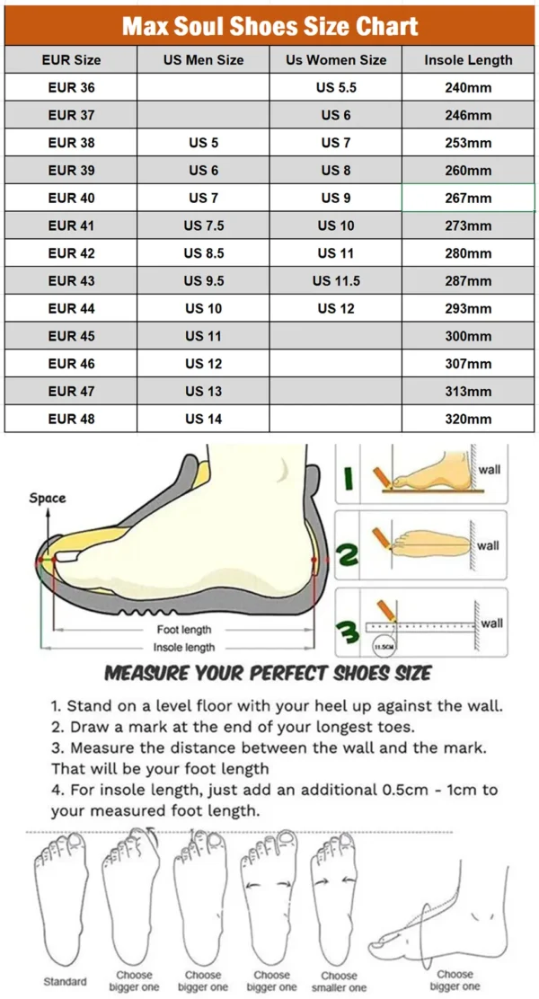 max soul shoes size chart
