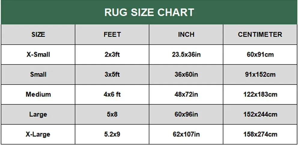 rug size chart