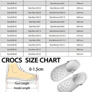 size chart crocs