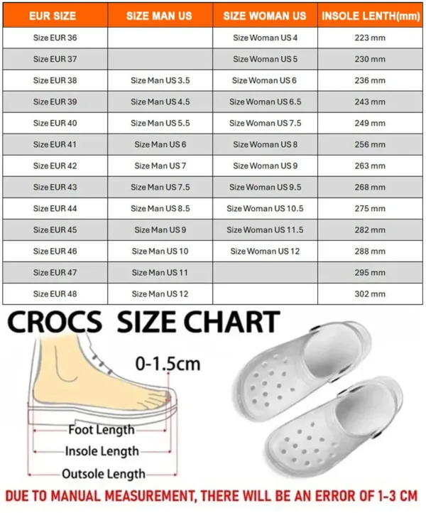 size chart crocs