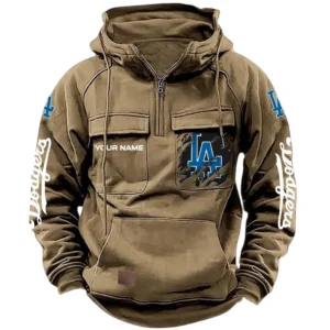 Los Angeles Dodgers Tactical Quarter Zip Hoodie, All Over Print Tactical Quarter Zip Hoodie Los Angeles Dodgers DMLB130722027 - Black
