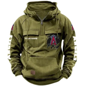 Los Angeles Angels Tactical Quarter Zip Hoodie, All Over Print Tactical Quarter Zip Hoodie Los Angeles Angels DMLB130722037 - Army Green