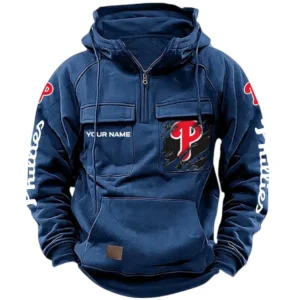Philadelphia Phillies Tactical Quarter Zip Hoodie, All Over Print Tactical Quarter Zip Hoodie Philadelphia Phillies DMLB130722038 - Dark Blue