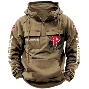 Philadelphia Phillies Tactical Quarter Zip Hoodie, All Over Print Tactical Quarter Zip Hoodie Philadelphia Phillies DMLB130722038 - Black