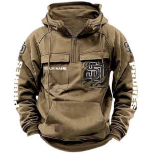 San Diego Padres Tactical Quarter Zip Hoodie, All Over Print Tactical Quarter Zip Hoodie San Diego Padres DMLB130722039 - Black