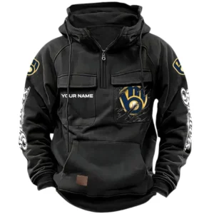 Milwaukee Brewers Tactical Quarter Zip Hoodie, All Over Print Tactical Quarter Zip Hoodie Milwaukee Brewers DMLB130722044 - khaki