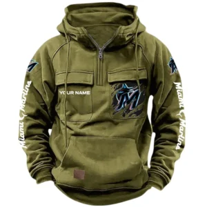 Miami Marlins Tactical Quarter Zip Hoodie, All Over Print Tactical Quarter Zip Hoodie Miami Marlins DMLB130722049 - Army Green