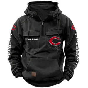 Cincinnati Reds Tactical Quarter Zip Hoodie, All Over Print Tactical Quarter Zip Hoodie Cincinnati Reds DMLB130722050 - khaki