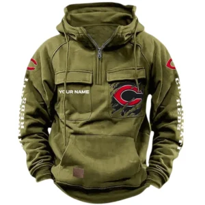 Cincinnati Reds Tactical Quarter Zip Hoodie, All Over Print Tactical Quarter Zip Hoodie Cincinnati Reds DMLB130722050 - Army Green