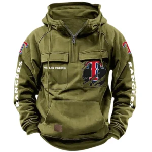 Texas Rangers Tactical Quarter Zip Hoodie, All Over Print Tactical Quarter Zip Hoodie Texas Rangers DMLB130722052 - Army Green