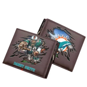 Miami Dolphins Horizontal Leather Wallet, All Over Print Horizontal Leather Wallet Miami Dolphins DNFL114732032 - Brown
