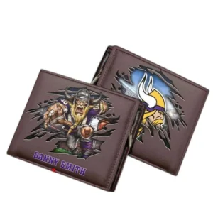 Minnesota Vikings Horizontal Leather Wallet, All Over Print Horizontal Leather Wallet Minnesota Vikings DNFL114732045 - Brown