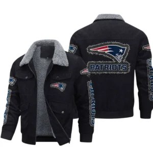 New England Patriots Thickened Corduroy Jacket, All Over Print Thickened Corduroy Jacket New England Patriots DNFL121772051 - Black