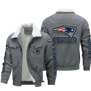 New England Patriots Thickened Corduroy Jacket, All Over Print Thickened Corduroy Jacket New England Patriots DNFL121772051 - Gray