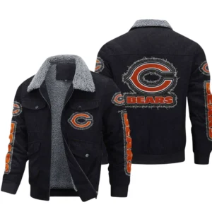 Chicago Bears Thickened Corduroy Jacket, All Over Print Thickened Corduroy Jacket Chicago Bears DNFL121772052 - Black