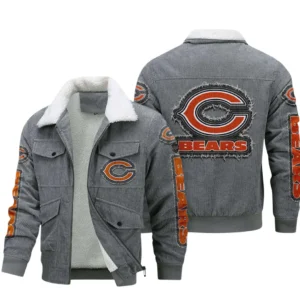 Chicago Bears Thickened Corduroy Jacket, All Over Print Thickened Corduroy Jacket Chicago Bears DNFL121772052 - Gray
