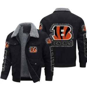 Cincinnati Bengals Thickened Corduroy Jacket, All Over Print Thickened Corduroy Jacket Cincinnati Bengals DNFL121772053 - Black